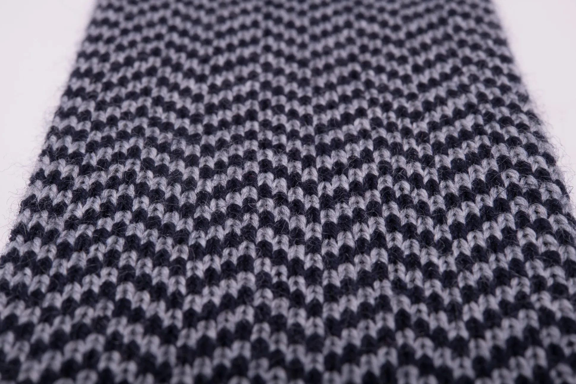 Light Gray & Navy Herringbone Wool Knit Tie