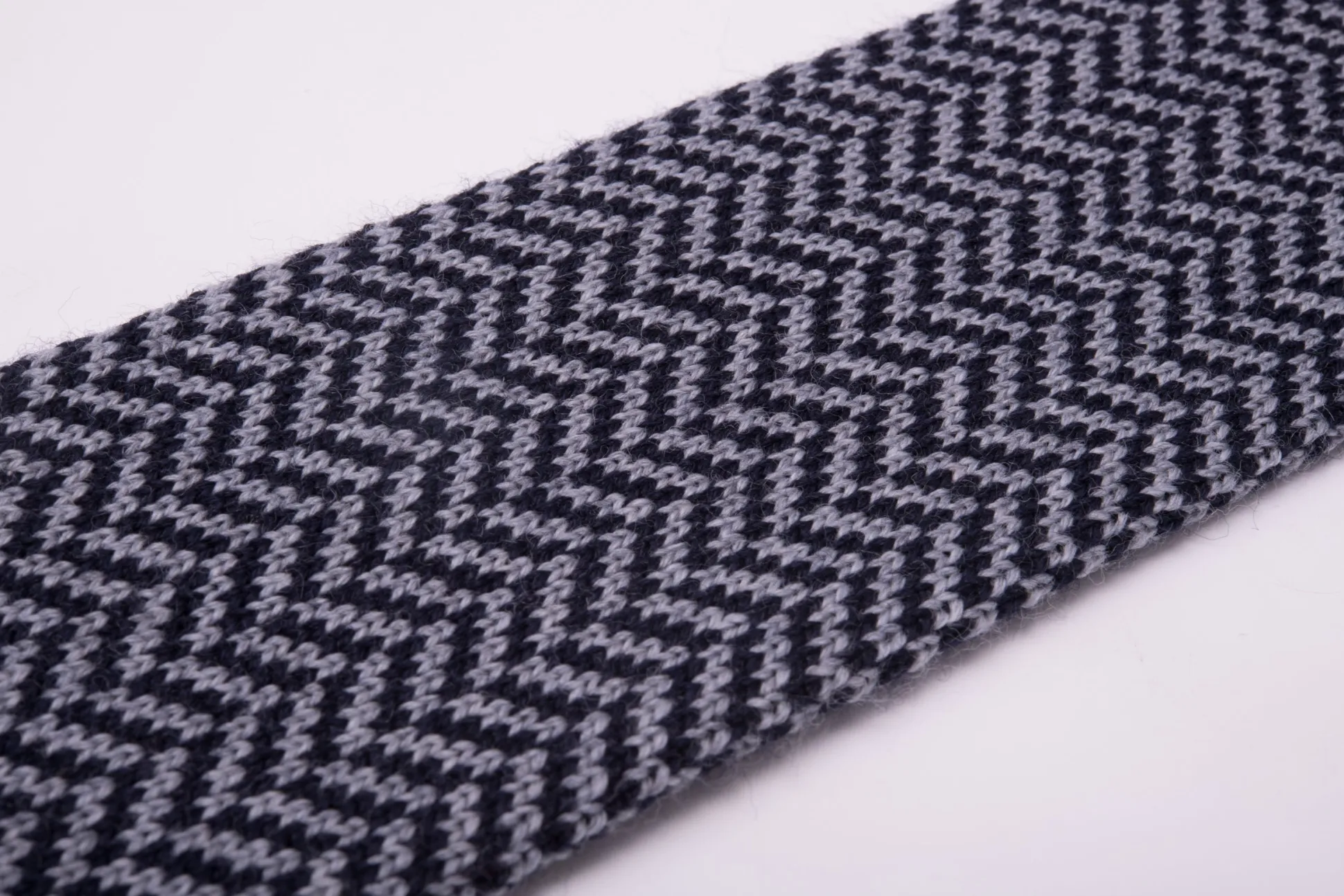 Light Gray & Navy Herringbone Wool Knit Tie
