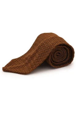 Light Havana Brown Zigzag Silk Knit Tie