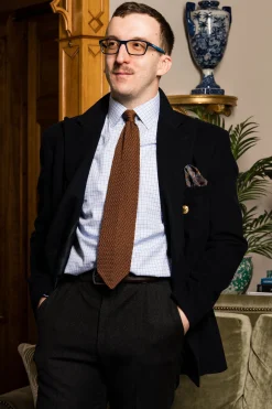 Light Havana Brown Zigzag Silk Knit Tie