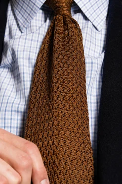 Light Havana Brown Zigzag Silk Knit Tie