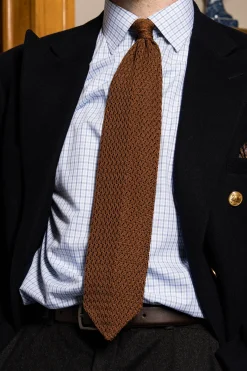 Light Havana Brown Zigzag Silk Knit Tie