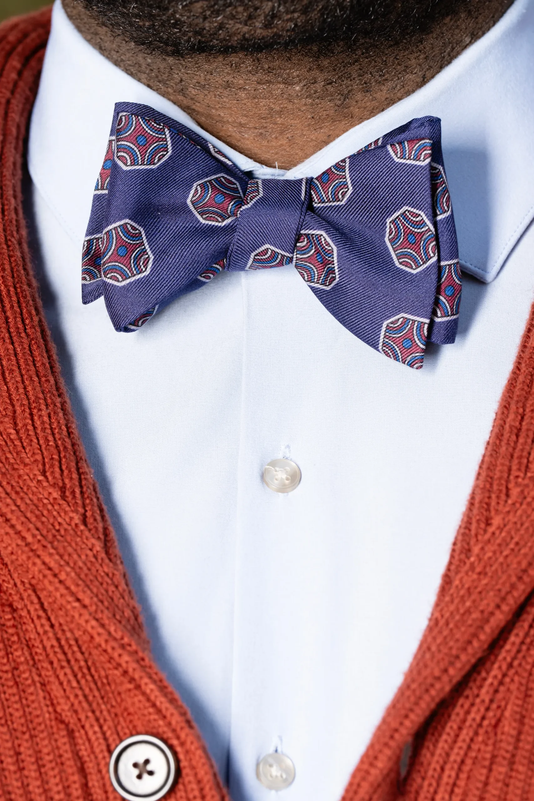 Light Navy Fancy Tile Butterfly Bow Tie
