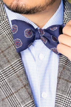 Light Navy Fancy Tile Butterfly Bow Tie