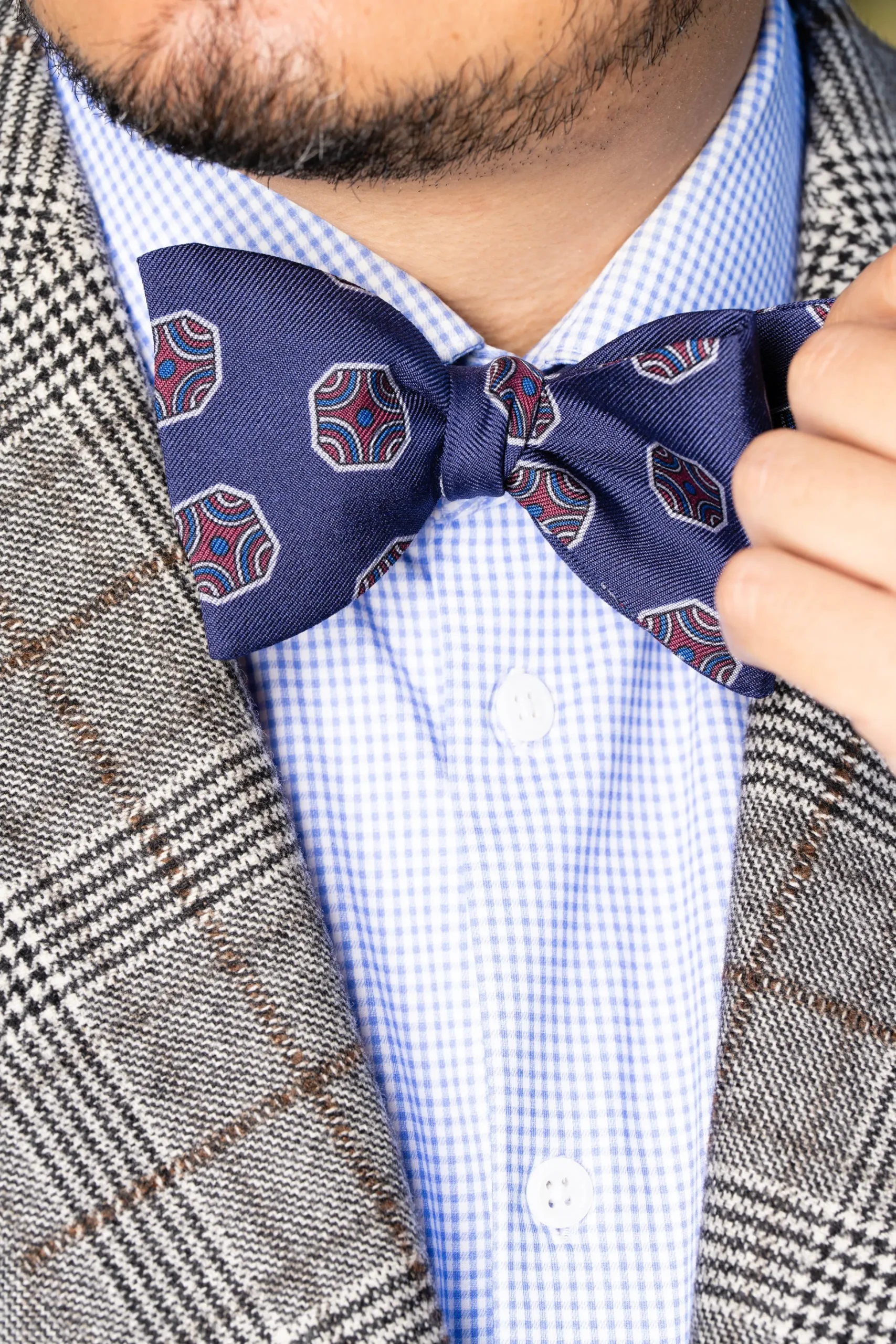 Light Navy Fancy Tile Butterfly Bow Tie