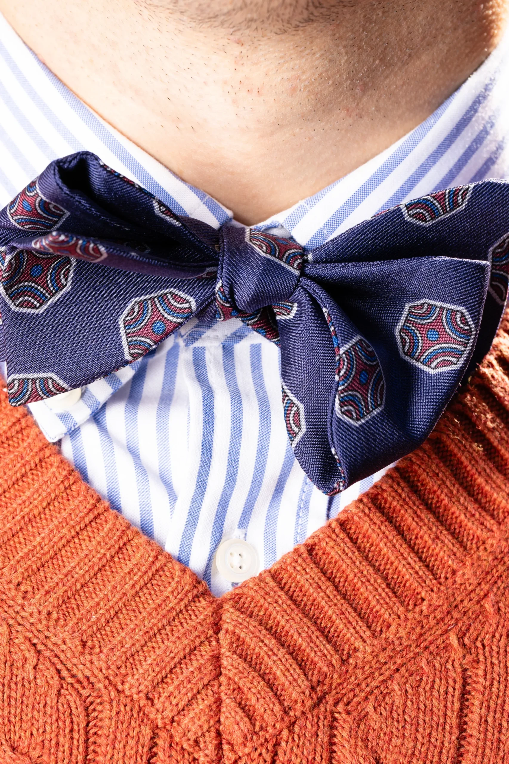Light Navy Fancy Tile Butterfly Bow Tie