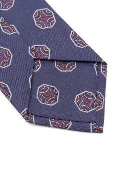 Light Navy Fancy Tile Printed Silk Tie
