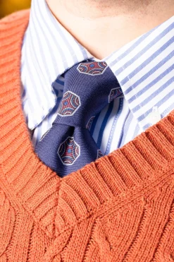 Light Navy Fancy Tile Printed Silk Tie