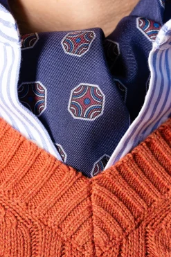 Light Navy Fancy Tile Silk Ascot
