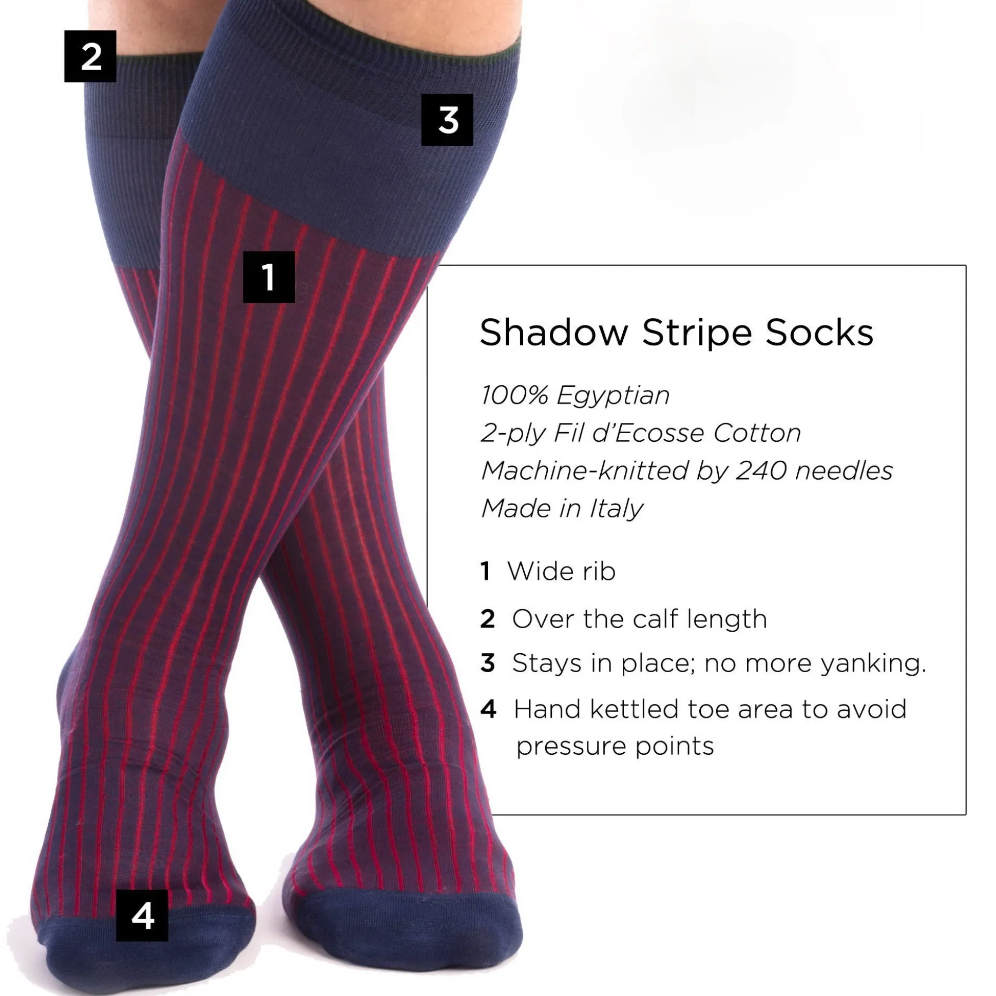 Light Navy & Red Shadow Stripe Lightweight Cotton Socks