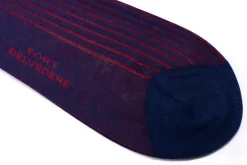 Light Navy & Red Shadow Stripe Lightweight Cotton Socks