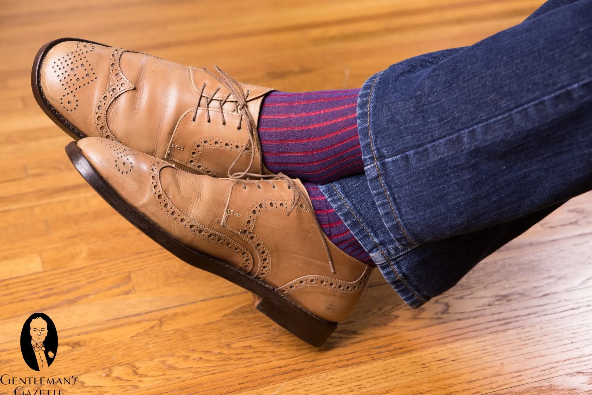 Light Navy & Red Shadow Stripe Lightweight Cotton Socks