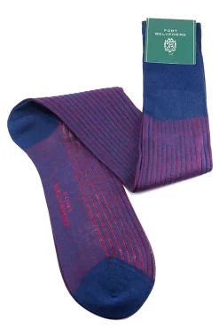 Light Navy & Red Shadow Stripe Lightweight Cotton Socks