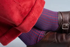 Light Navy & Red Shadow Stripe Lightweight Cotton Socks