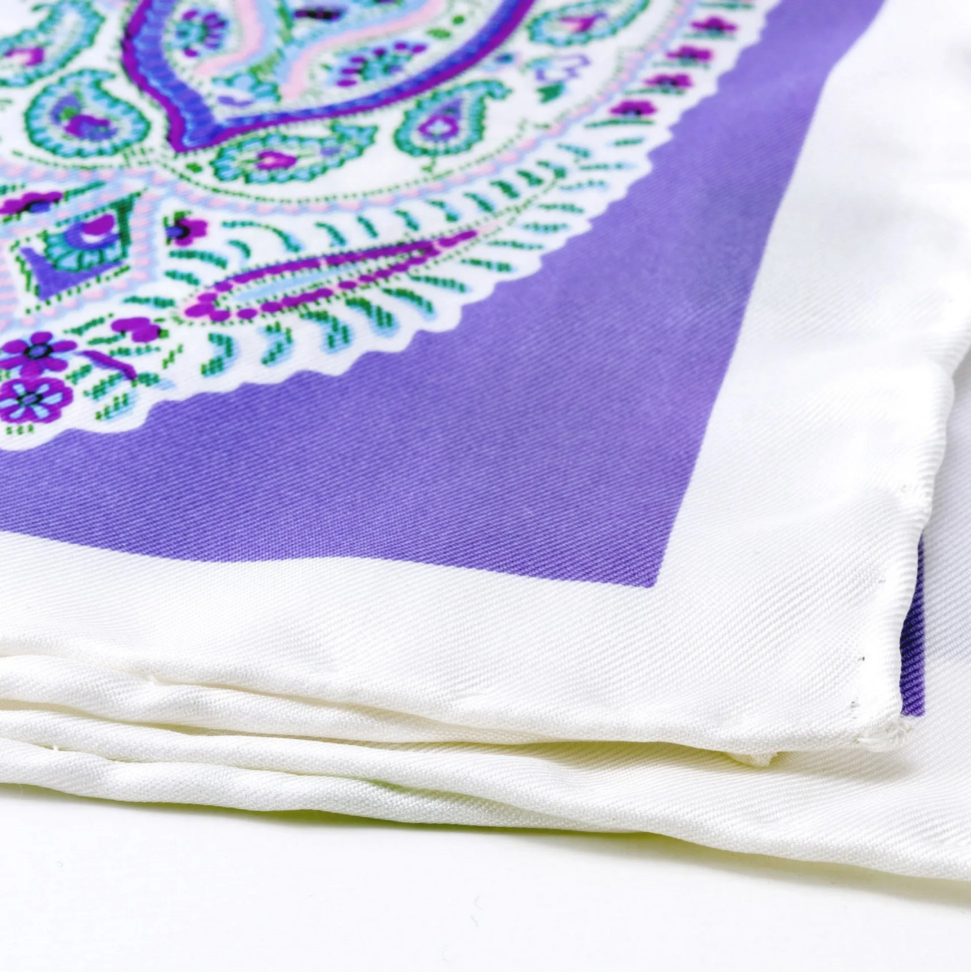 Light Purple & White Large Paisley Silk Pocket Square