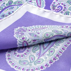 Light Purple & White Large Paisley Silk Pocket Square