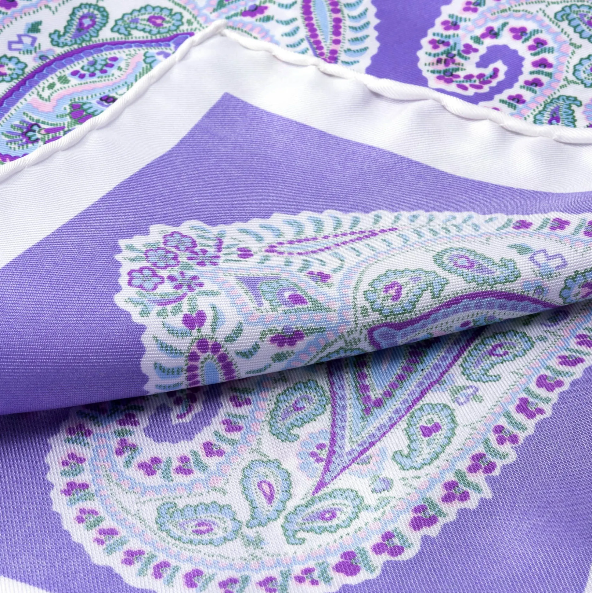 Light Purple & White Large Paisley Silk Pocket Square