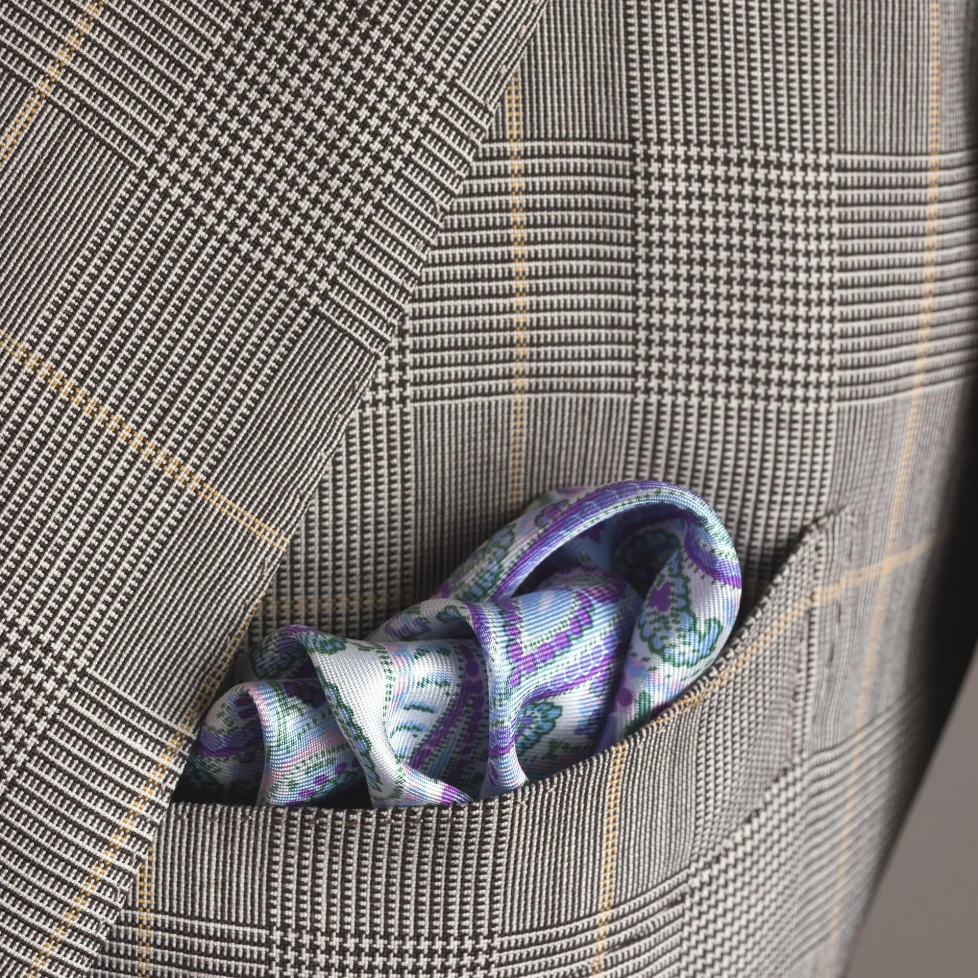 Light Purple & White Large Paisley Silk Pocket Square