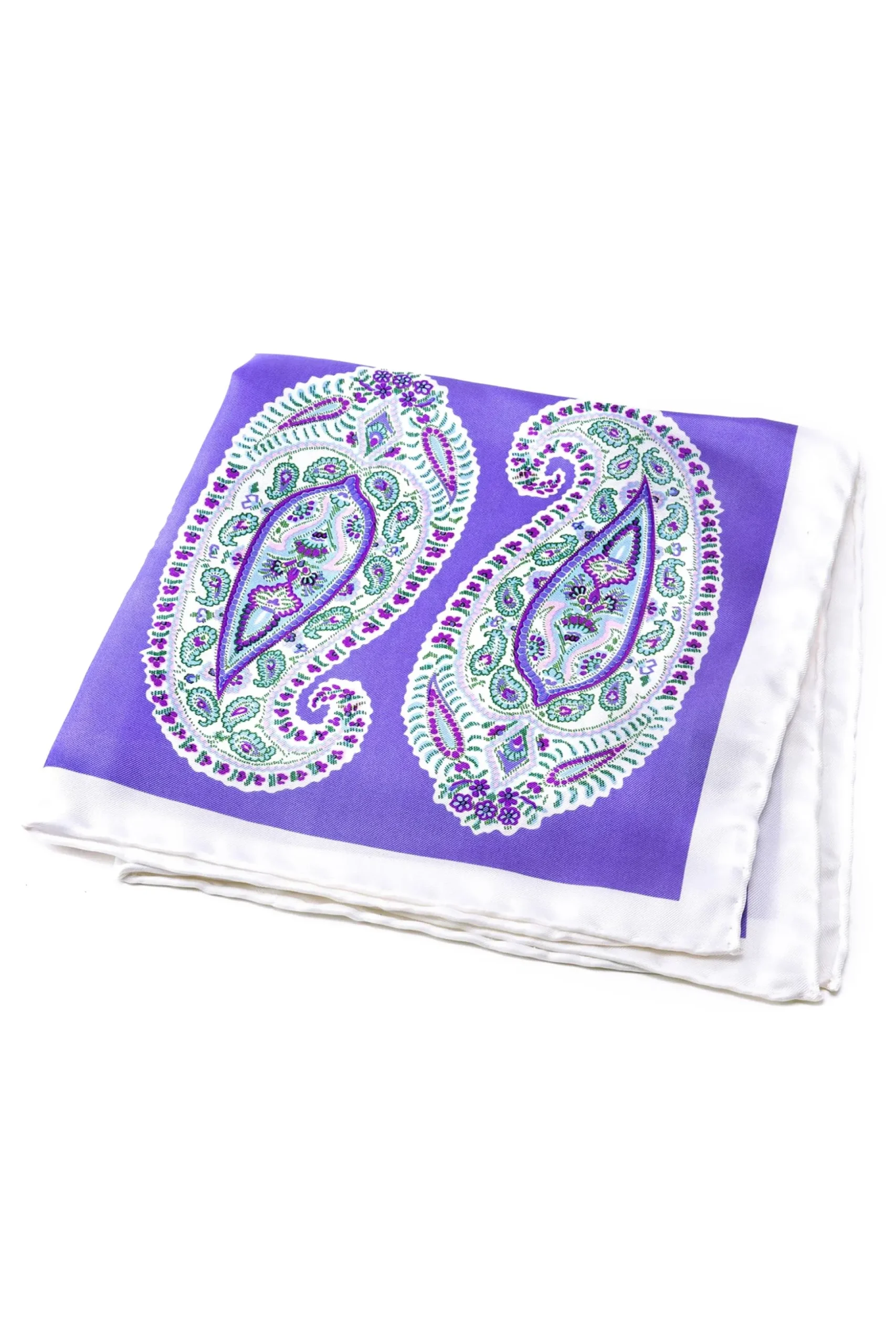 Light Purple & White Large Paisley Silk Pocket Square