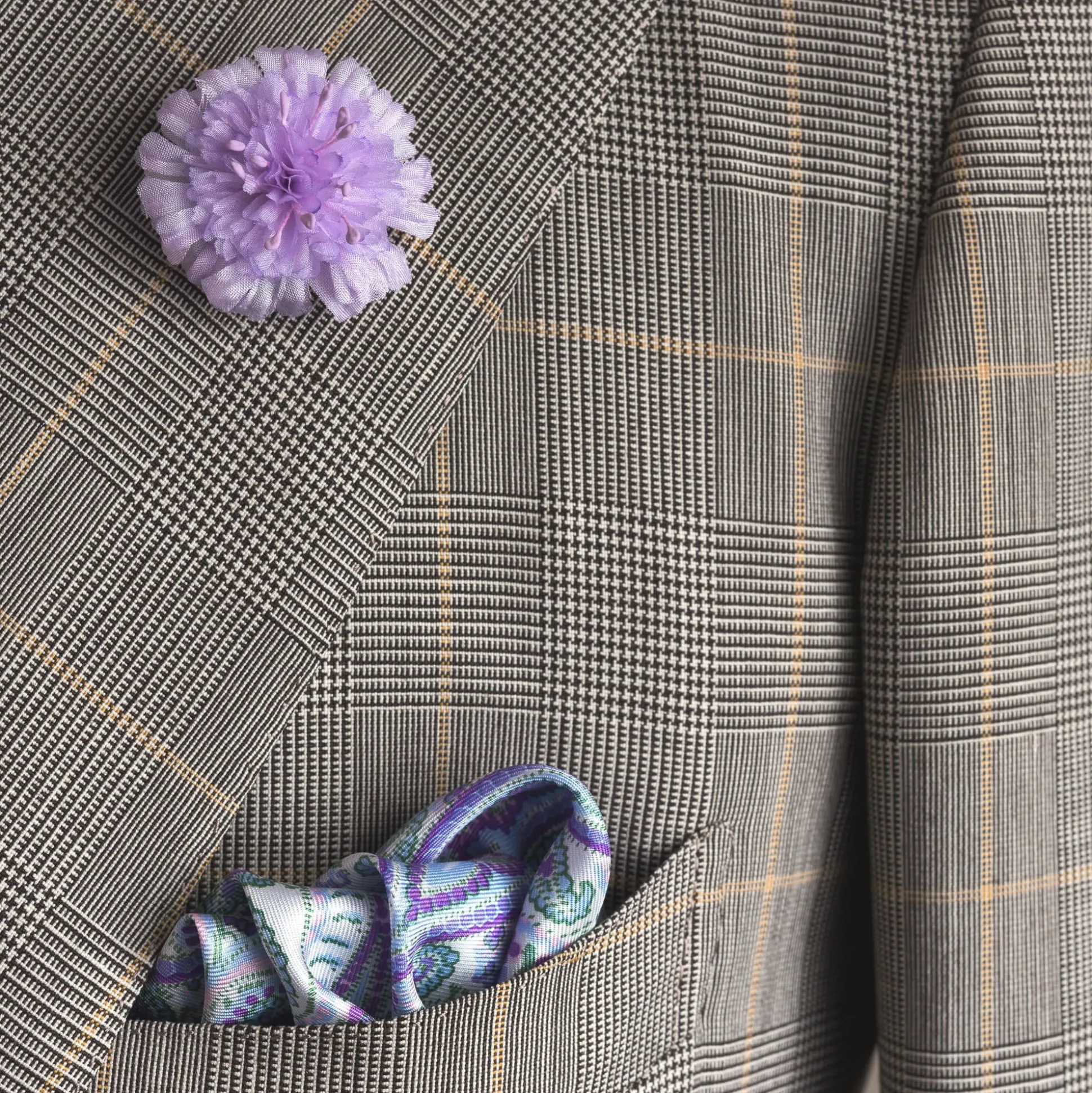 Light Purple & White Large Paisley Silk Pocket Square