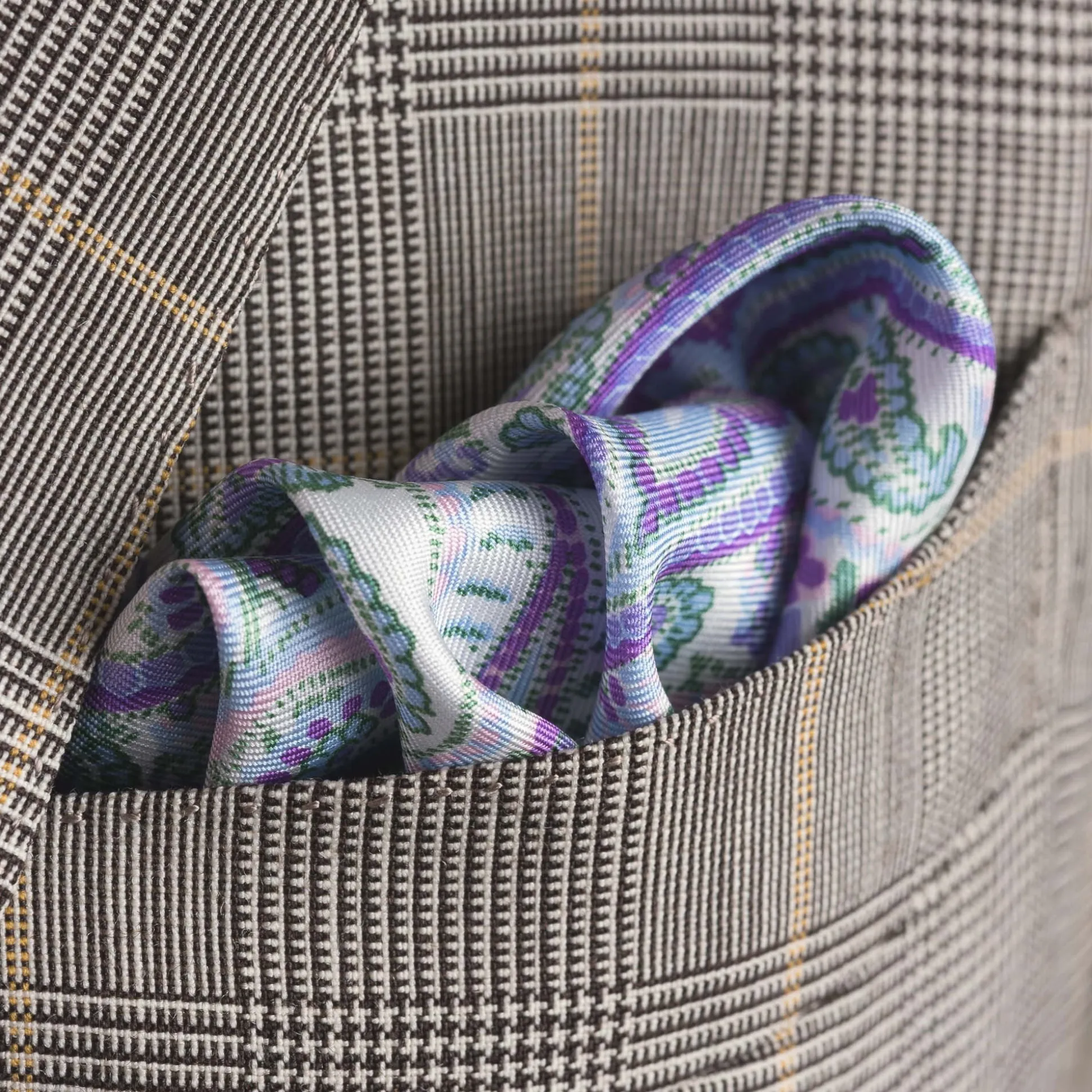 Light Purple & White Large Paisley Silk Pocket Square