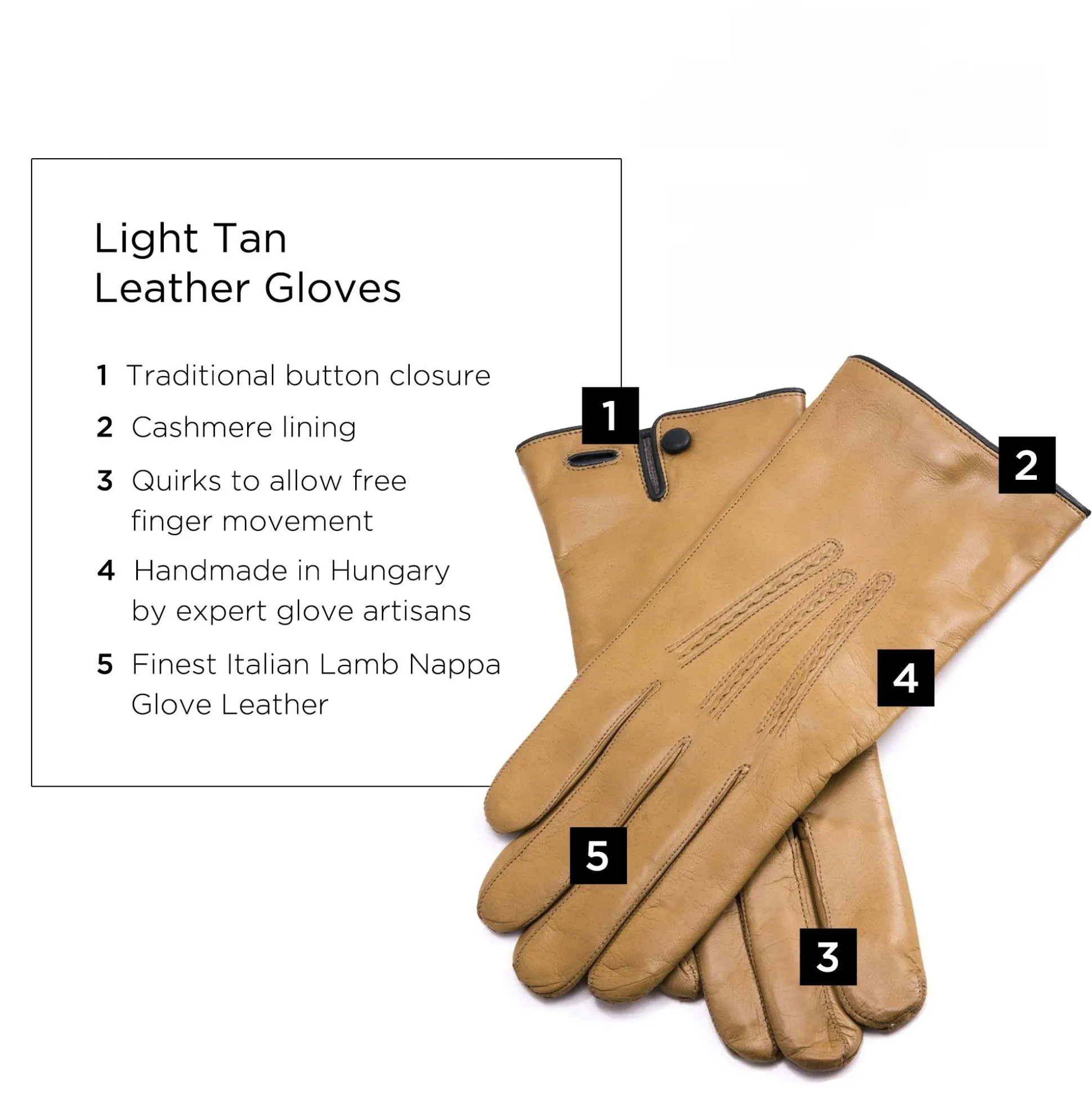 Light Tan Cashmere Lined Lamb Nappa Gloves