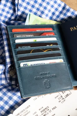 Mahogany & Blue Two Tone Full-Grain Leather Passport Holder