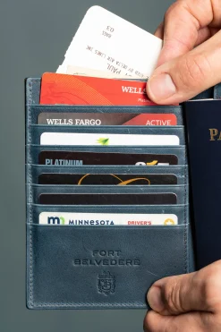 Mahogany & Blue Two Tone Full-Grain Leather Passport Holder