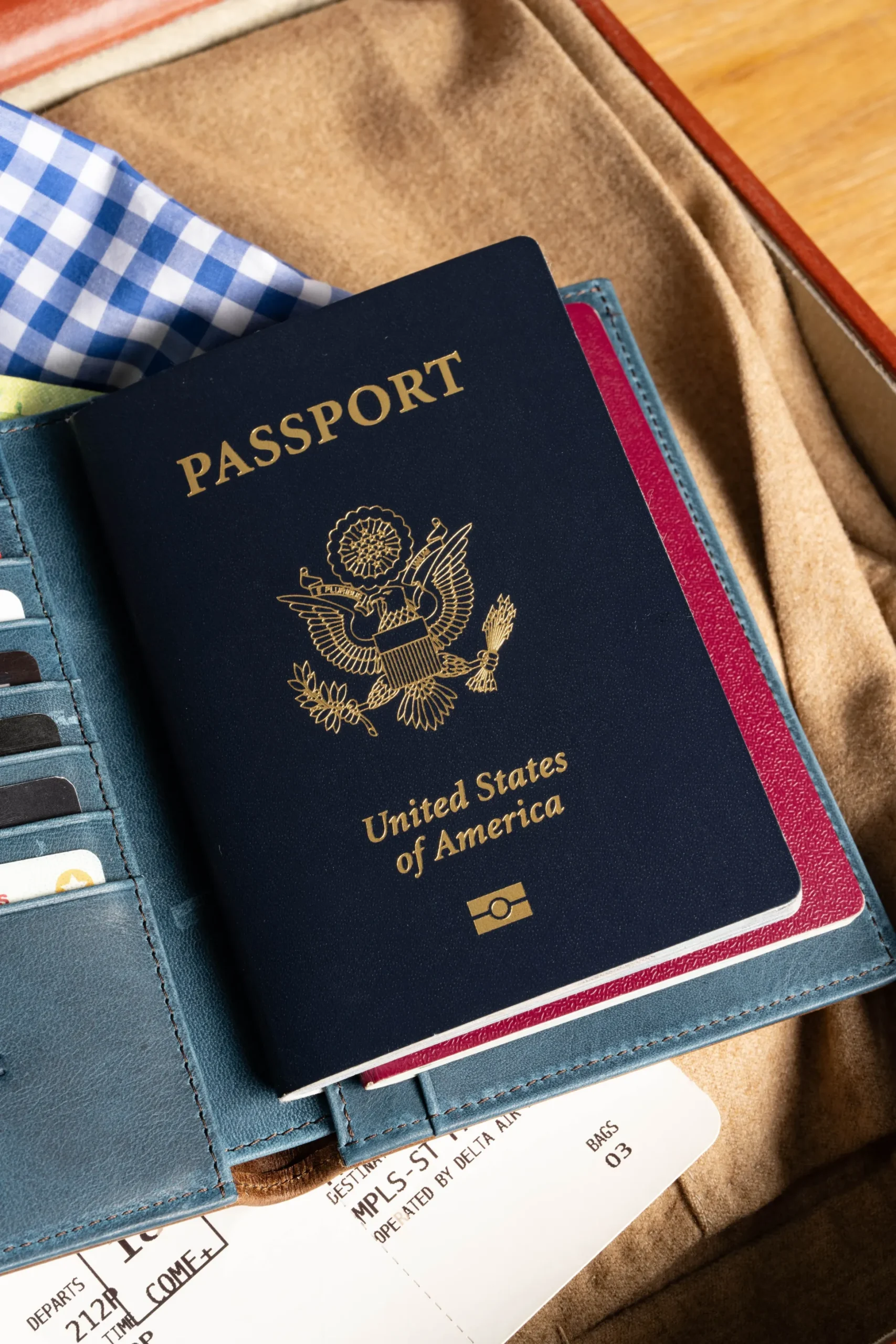 Mahogany & Blue Two Tone Full-Grain Leather Passport Holder