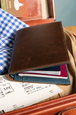 Mahogany & Blue Two Tone Full-Grain Leather Passport Holder