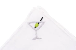 Martini Cocktail Hand Embroidered Linen Pocket Square