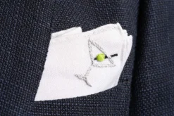 Martini Cocktail Hand Embroidered Linen Pocket Square