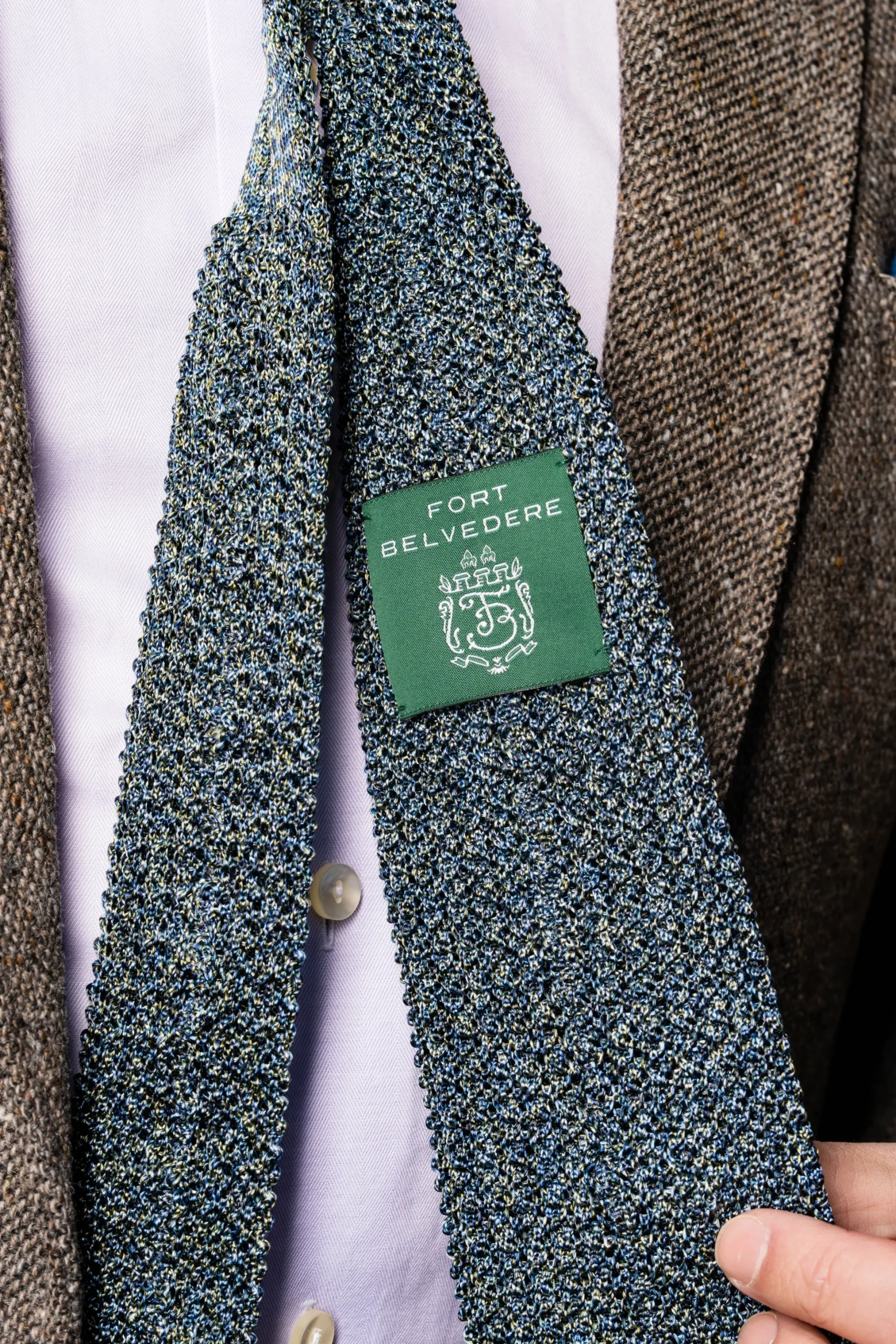 Melange Blue & Green Silk Knit Tie