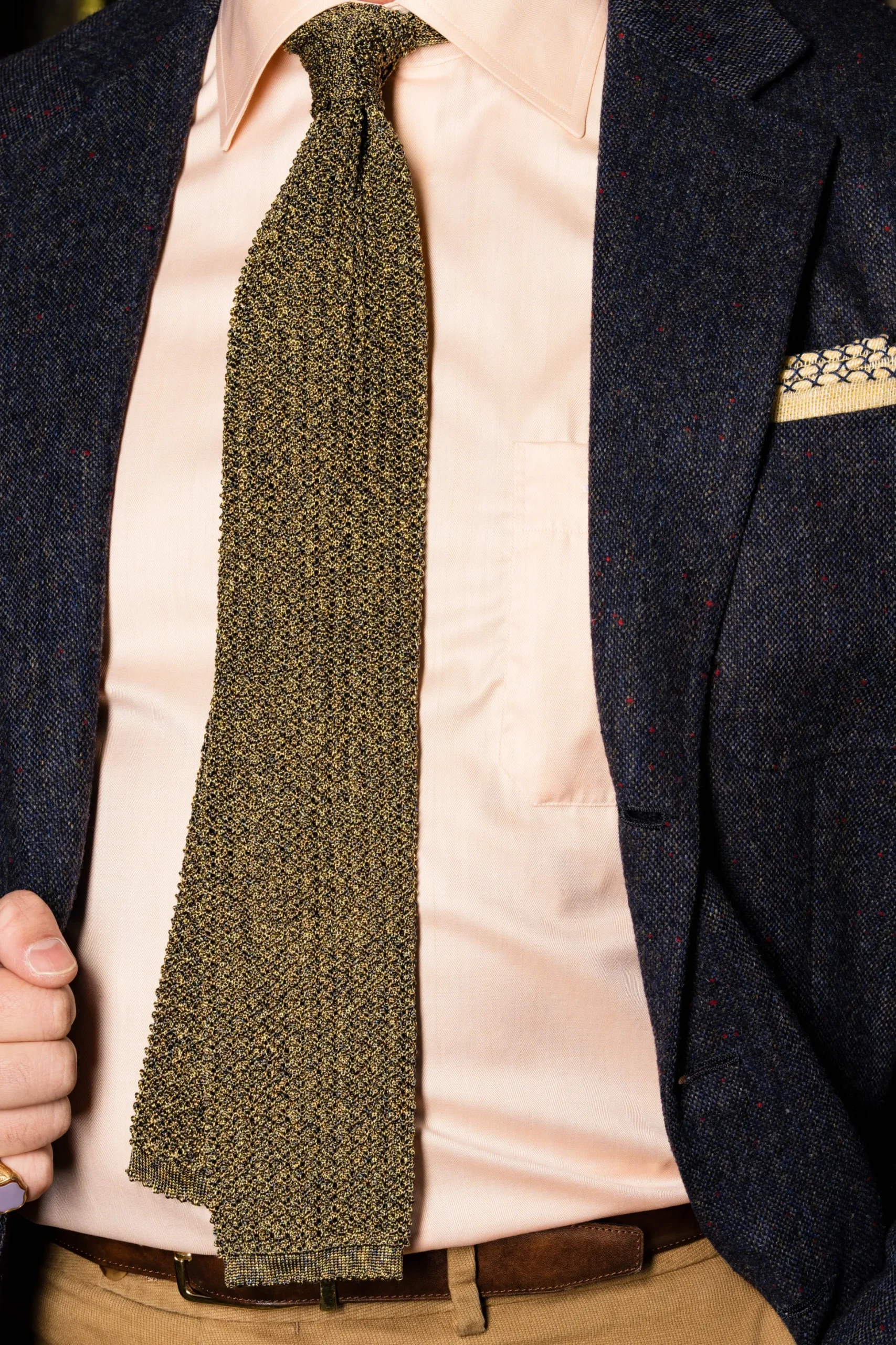 Melange Yellow & Brown Silk Knit Tie