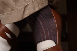 Mid Brown & Blue Shadow Stripe Lightweight Cotton Socks