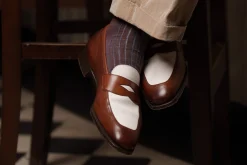 Mid Brown & Blue Shadow Stripe Lightweight Cotton Socks