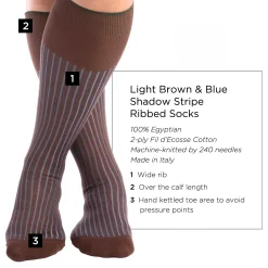Mid Brown & Blue Shadow Stripe Lightweight Cotton Socks