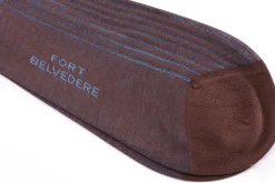 Mid Brown & Blue Shadow Stripe Lightweight Cotton Socks