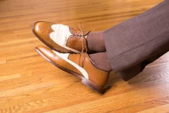 Mid Brown Cotton Socks with Green & Cream Clocks