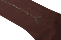 Mid Brown Cotton Socks with Green & Cream Clocks
