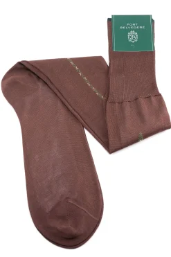 Mid Brown Cotton Socks with Green & Cream Clocks