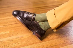Mid Brown & Green Shadow Stripe Lightweight Cotton Socks