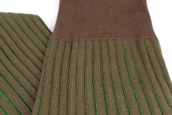 Mid Brown & Green Shadow Stripe Lightweight Cotton Socks
