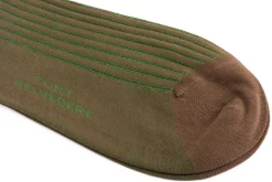 Mid Brown & Green Shadow Stripe Lightweight Cotton Socks