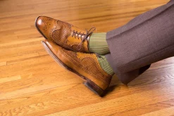 Mid Brown & Green Shadow Stripe Lightweight Cotton Socks