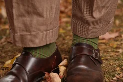 Mid Brown & Green Shadow Stripe Lightweight Cotton Socks
