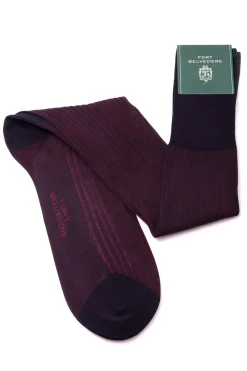 Midnight Blue & Burgundy Red Shadow Stripe Lightweight Cotton Socks