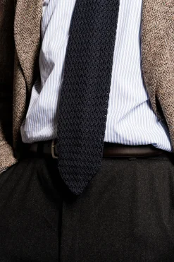 Midnight Blue Zigzag Silk Knit Tie