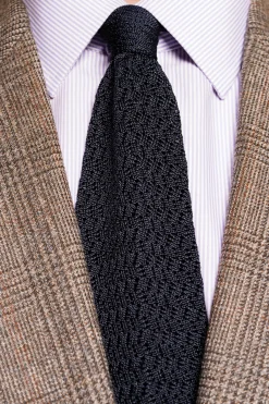 Midnight Blue Zigzag Silk Knit Tie