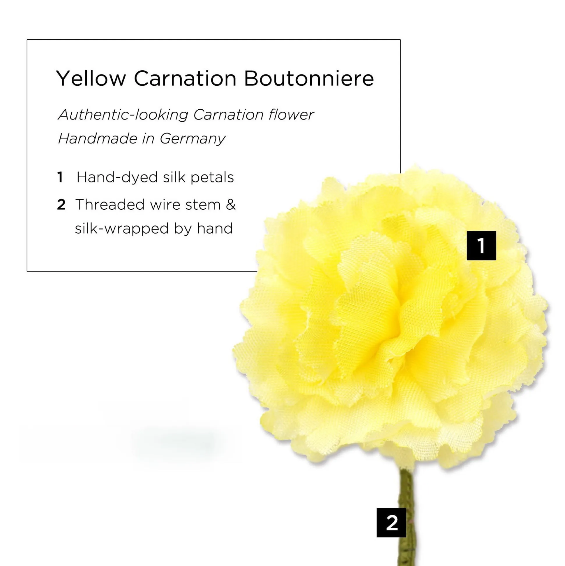 Mini Bright Yellow Carnation Silk Boutonnière Flower